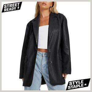 Faux Leather Motorcycle Jacket Slim Fit Oversized Bomber Coat